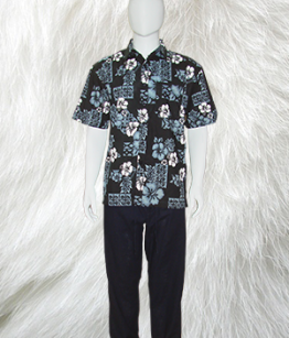 100% Cotton Printed Tropical Black Shirt